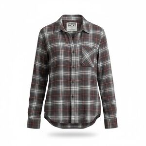 Garage Plaid Shirt Small Boyfriend Button Down in Maroon & Charcoal